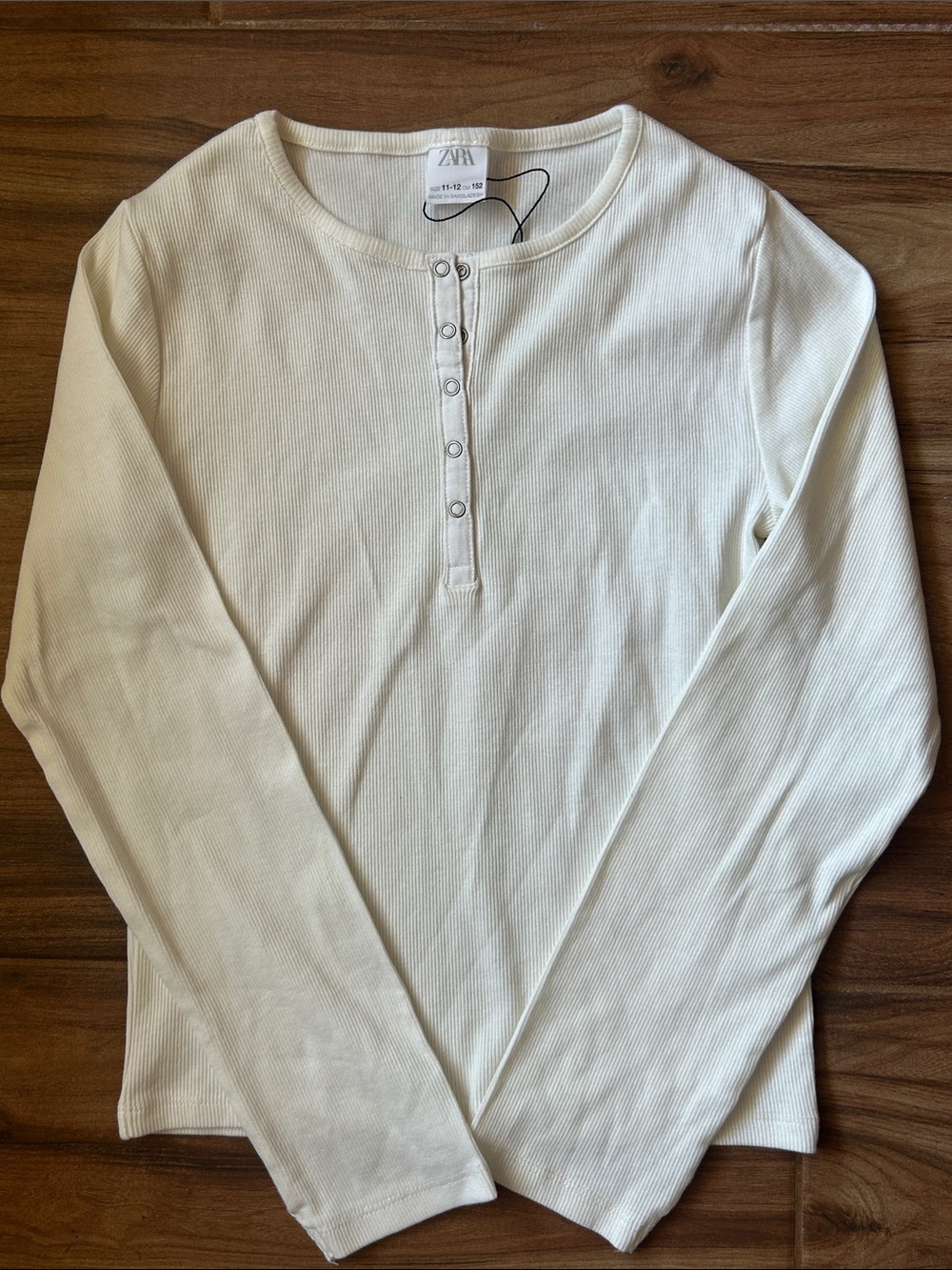 Zara Kids White Ribbed Henley Long Sleeve Top Size 11-12 / 152 NEW